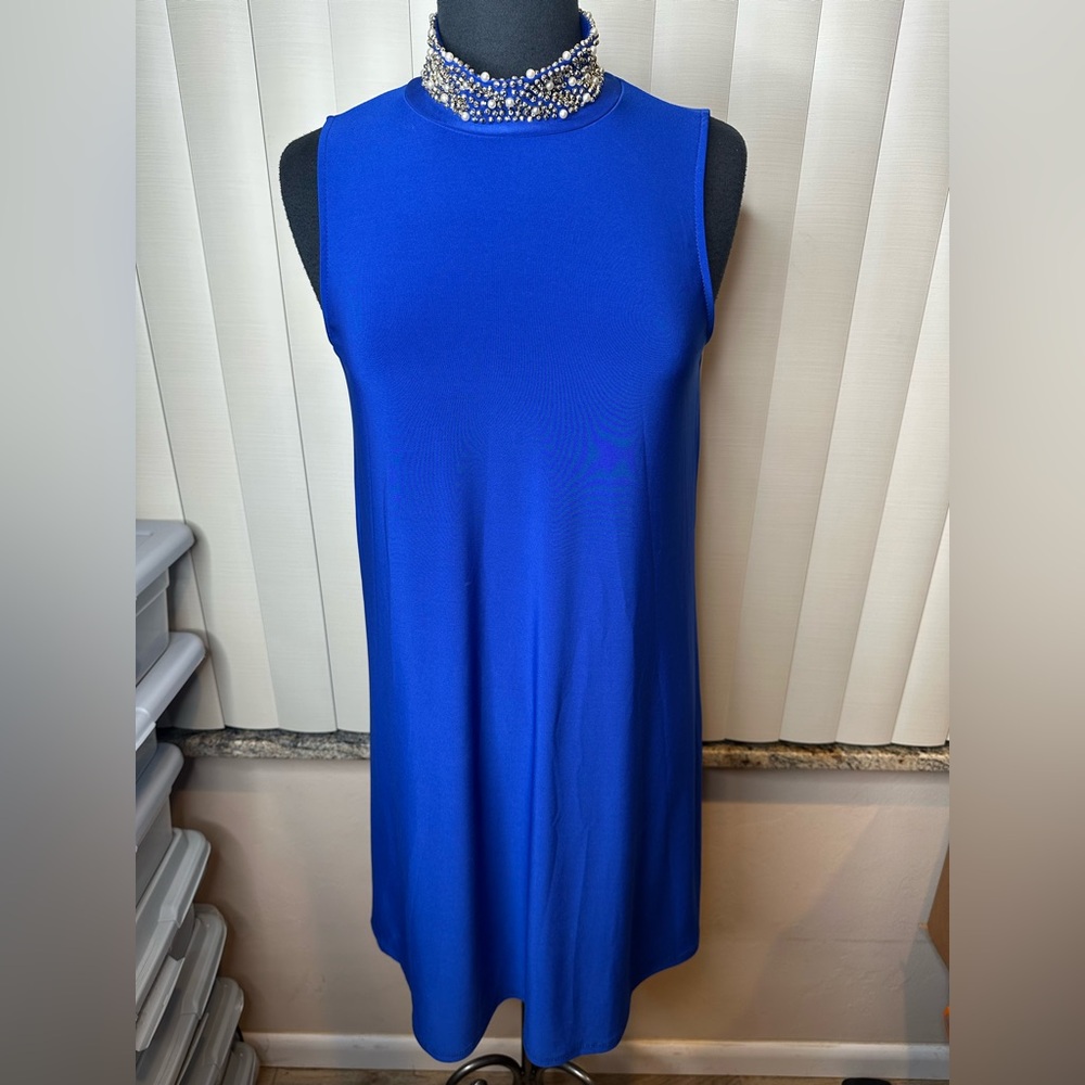 Nick and Nash Roy Elegant Blue Sleeveless Dress Studded Pearl Collar Size Medium